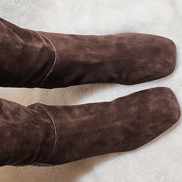 Tory Burch Uma Brown Genuine Suede Knee High Full Zip Trim Riding Boots Sz 7 - Picture 9 of 16